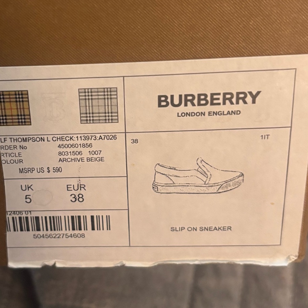 Burberry Beige and Black Check Slip-On Loafers - Picture 2 of 10